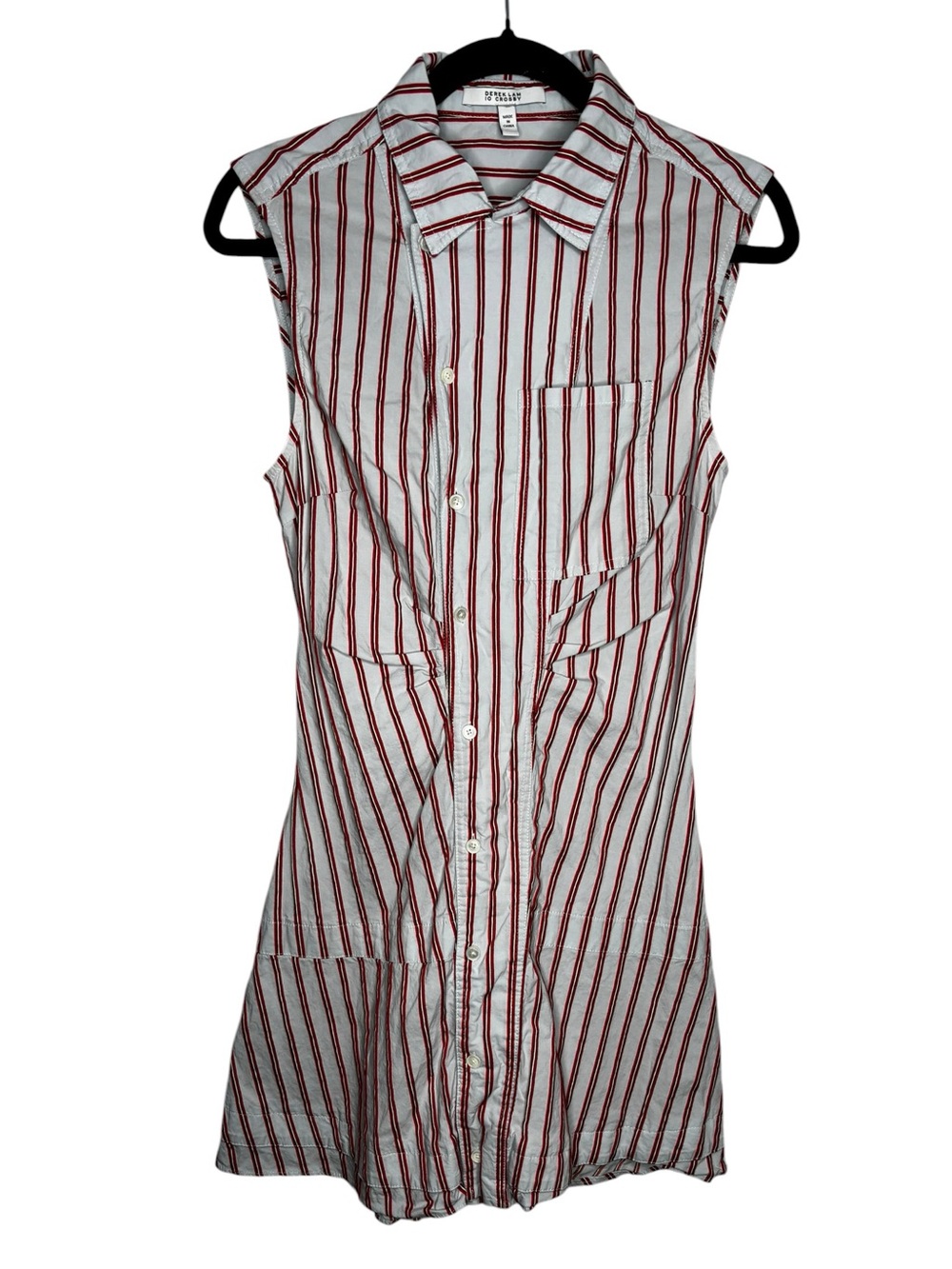 Derek Lam 10 Crosby Striped Mini Shirtdress Red Blue Stretch Cotton Preppy